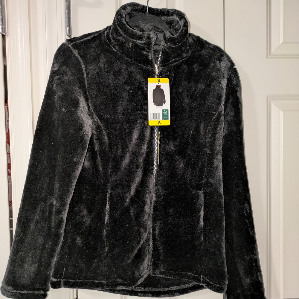 Black Teddy Jacket with High Collar and Zip-Up Design